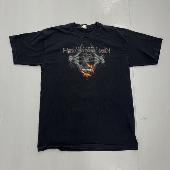 Vintage Y2k Harley Davidson Black Flames Graphic T-Shirt - Picture 1 of 4